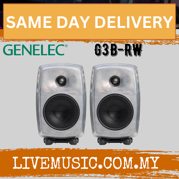 Pair of Genelec G Three powered bookshelf speakers, raw silver finish
