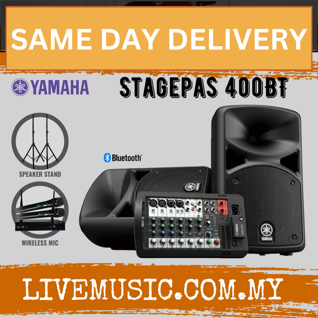 Yamaha Stagepas 400BT Portable PA System Set Bluetooth Version with Dual Channel Wireless Microphone Set And Stand ( StagePas-400BT / StagePas400BT )