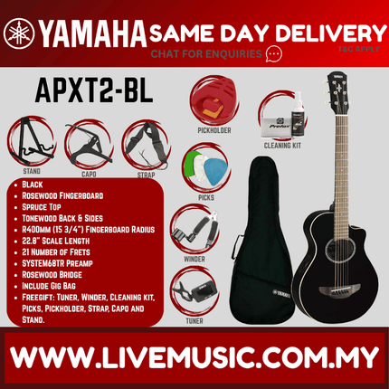 Yamaha APXT2 3/4 Size Spruce Top Acoustic-Electric Guitar - Black ( APX-T2 / APX T2 )