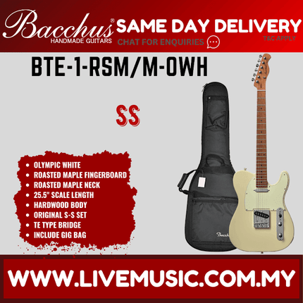 BACCHUS BTE-1-RSM/M UNIVERSE SERIES ROASTED MAPLE ELECTRIC GUITAR - OLYMPIC WHITE ( BTE1 / BTE1RSMM / BTE 1 RSM M )