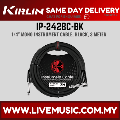 Kirlin Cable IP-242BC 3/6/10 Meter Mono Right Angle L Instrument Cable For Electric Acoustic Bass Guitar Speaker Amp Keyboard Drum Amplifier (IP 242BC/IP242BC)