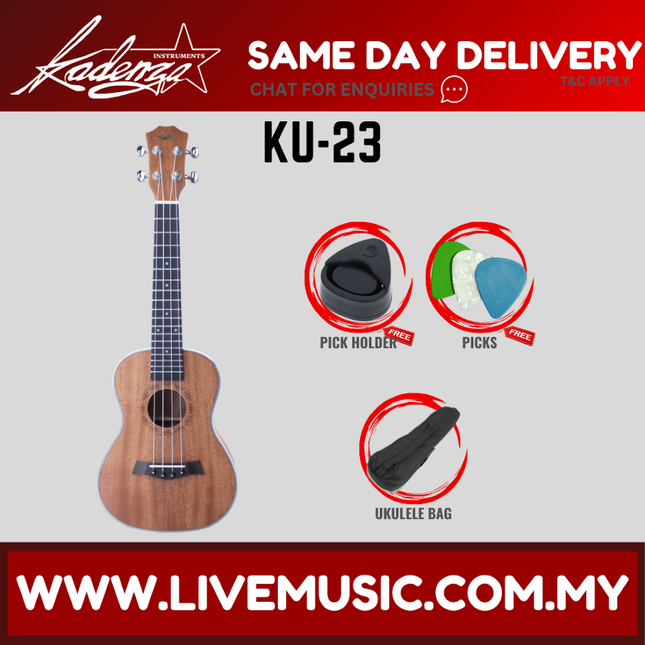 23-inch concert ukulele with laminated wood top and natural body finish