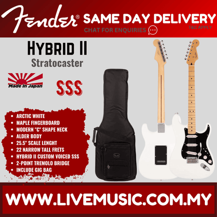 Fender Japan Hybrid II Stratocaster Electric Guitar, Maple Fretboard with Gig Bag - Arctic White