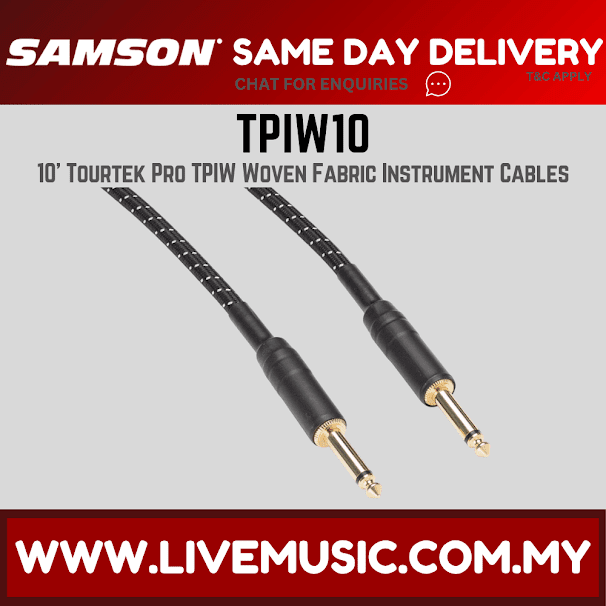 Samson Tourtek Pro TPIW10 Woven Fabric Instrument Cables ( TPIW-10 / TPIW 10 )