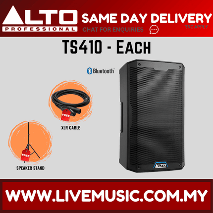 Alto TS410 2000W 10" Powered Speaker w/UG-88HH Wireless Mic, Speaker Stand and Cable - Pair/Each( TS-410 TS 410 )