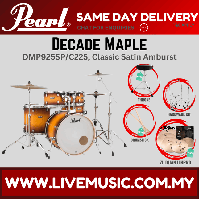 Pearl Decade Maple DMP925SP/C 5-Piece Drum Set with Zildjian ILHPRO Cymbals Set and Hardware