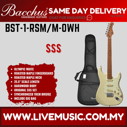 Bacchus Bst-1-rsm/M Universe Series Roasted Maple Electric Guitar - Olympic White ( BST1 / BST1RSMM / BST 1 RSM M )