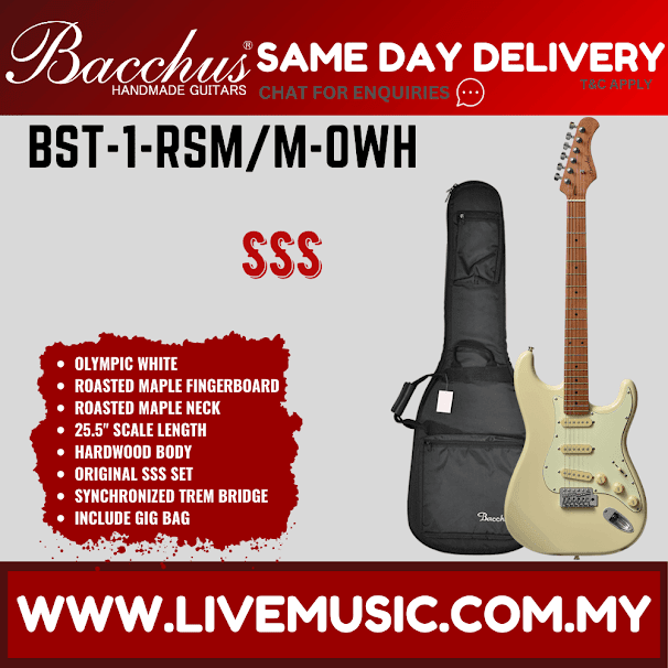 Olympic White electric guitar with maple roasted fretboard and black gig bag