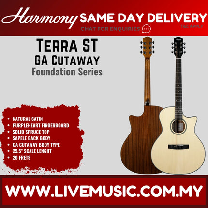 Harmony Foundation Series Terra ST GA Cutaway Acoustic Guitar, Natural Satin
