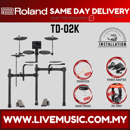 Roland TD-02K V-Drums Electronic Drum Kit With RH5 Headphone And T1D Drum Throne ( TD 02K / TD02K / RH 5 )