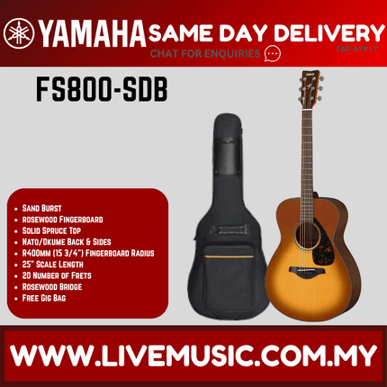 Yamaha FS800 40" Concert Solid Sitka Spruce Top Acoustic Guitar - Sand Burst (FS 800)