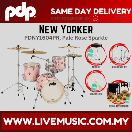 PDP New Yorker 4-piece Shell Pack With Cymbals Set - Pale Rose Sparkle ( PDNY1604PR / PDNY1604 )