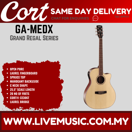 Cort GA-MEDX Acoustic Guitar with Gig Bag - Open-Pore (GA MEDX/GAMEDX)