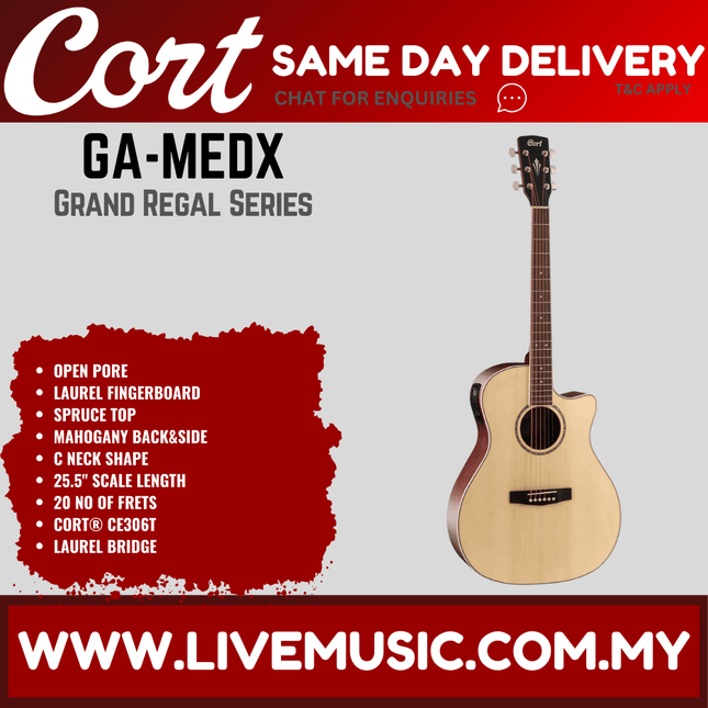 Cort GA-MEDX Acoustic Guitar with Gig Bag - Open-Pore (GA MEDX/GAMEDX)
