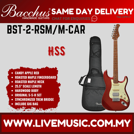 Bacchus BST-2-RSM/M Electric Guitar, Roasted Maple Fretboard - Candy Apple Red (BST2RSM/BST-2-RSM)