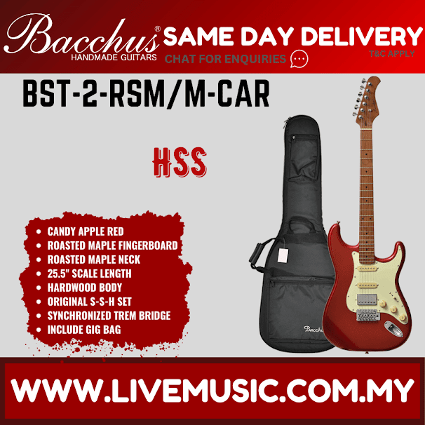 Bacchus BST-2-RSM/M Electric Guitar, Roasted Maple Fretboard - Candy Apple Red (BST2RSM/BST-2-RSM)