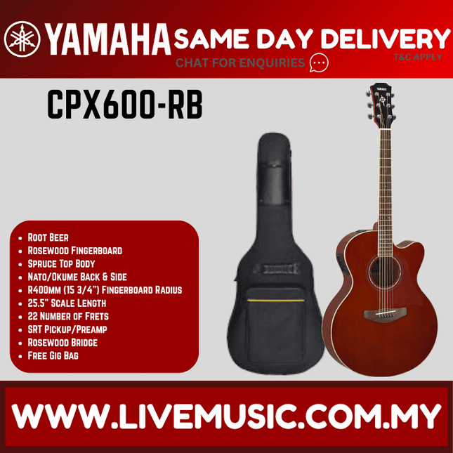 Yamaha CPX600 Medium Jumbo Cutaway Spruce Top Acoustic-Electric Guitar - Root Beer ( CPX-600/CPX 600 )
