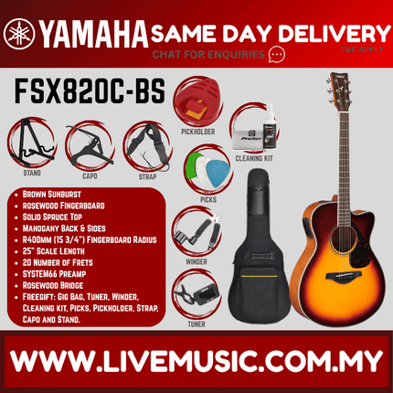 Yamaha FSX820C Concert Cutaway Acoustic-Electric Guitar - Brown Sunburst ( FSX-820C / FSX 820C )