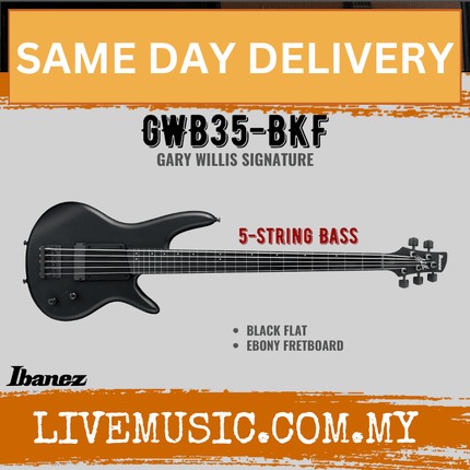 Ibanez Gary Willis Signature GWB35-BKF Fretless Bass Guitar - Black Flat ( GWB35 BKF / GWB35BKF )