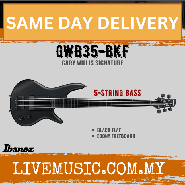 Ibanez Gary Willis Signature GWB35-BKF Fretless Bass Guitar - Black Flat ( GWB35 BKF / GWB35BKF )