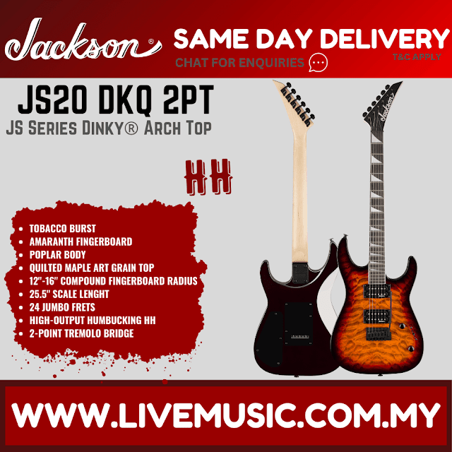 Jackson JS Series Dinky JS20 DKQ 2PT Electric Guitar, Amaranth FB, Tobacco Burst