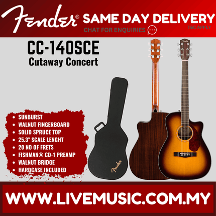 Fender CC-140SCE Concert Acoustic-Electric Guitar with Case - Natural / Sunburst (CC140SCE/CC 140SCE)