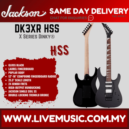 Jackson X Series Dinky DK3XR HSS Electric Guitar, Laurel FB, Gloss Black