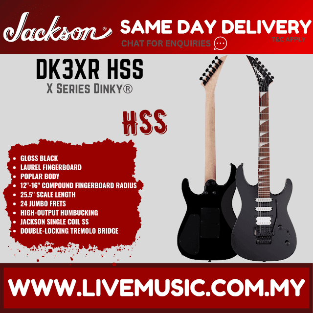 Jackson X Series Dinky DK3XR HSS Electric Guitar, Laurel FB, Gloss Black