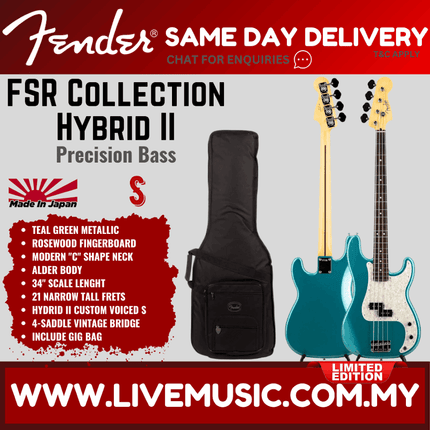Fender FSR Collection Hybrid II Precision Bass Guitar, RW FB, Teal Green Metallic