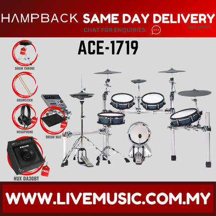Hampback ACE-1719 Full Mesh Digital Drum Set w/Headphone, Drumstick And Drum Throne - ( ACE1719 ACE 1719 )