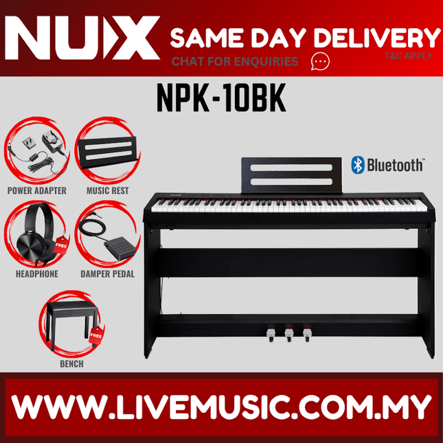 NUX NPK-10 88 Key Digital Piano with Wooden Stand and Bluetooth Connectivity Weighted Keyboard - (NPK10 NPK 10)
