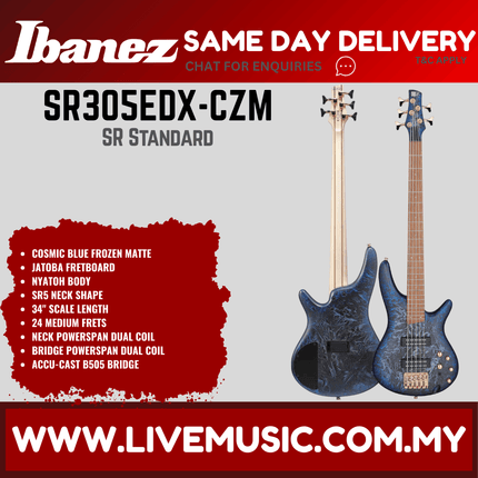 Ibanez SR305EDX Sr Standard Series 5-string Electric Bass, ( SR305EDX-CZM  )-Cosmic Blue