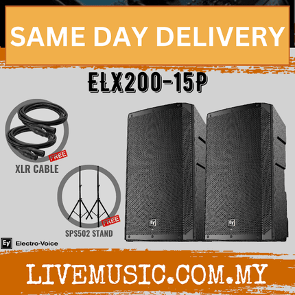 EV Electro-Voice ELX200-15P 1200W 15" Powered Speaker With Speaker Stand And Cable - Each / Pair (ELX200 15P ELX20015P)