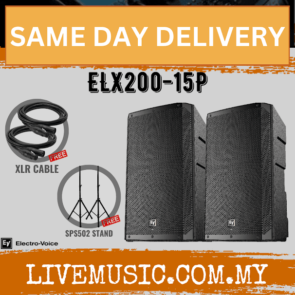 EV Electro-Voice ELX200-15P 1200W 15" Powered Speaker With Speaker Stand And Cable - Pair (ELX200 15P ELX20015P)