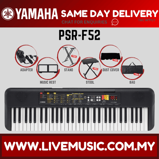 Yamaha PSR-F52 61 Keys Portable Keyboard Electronic Piano with Bench & Accessories ( PSRF52 / PSR F52 )