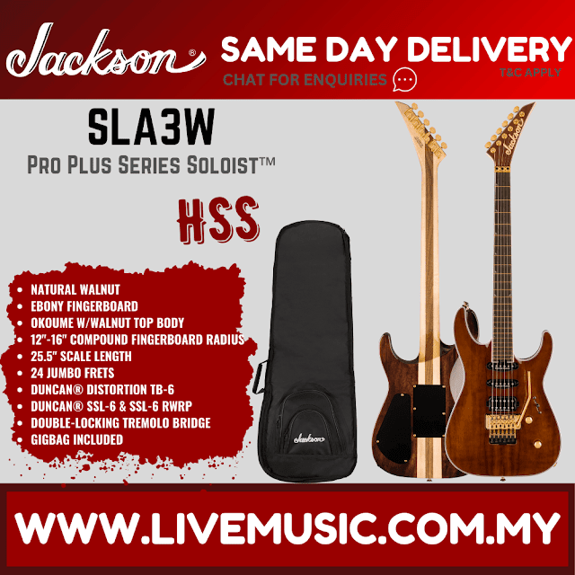 Jackson Pro Plus Series Soloist SLA3W Electric Guitar, Ebony FB, Natural Walnut