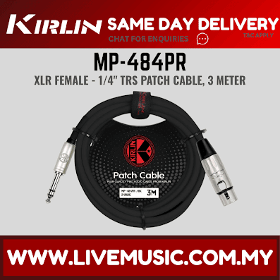 Kirlin MP-484PR 3 Meter XLR Female to 1/4 Inch TRS Plug Microphone Audio Mic Cable - Black(MP 484PR/MP484PR)