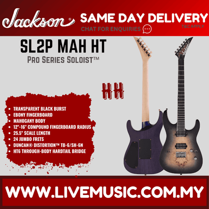 Jackson SL2P MAH HT Pro Series Soloist Electric Guitar, Ebony Fretboard  - Transparent Black Burst (SL2P-HT/SL2PHT)