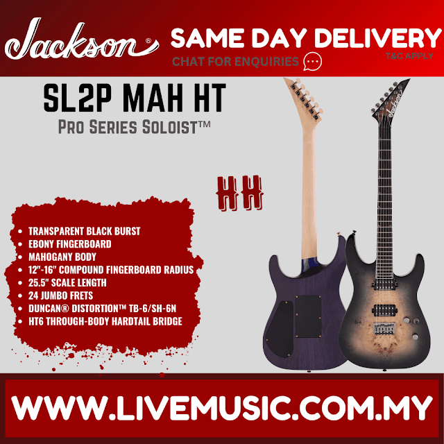 Jackson SL2P MAH HT Pro Series Soloist Electric Guitar, Ebony Fretboard  - Transparent Black Burst (SL2P-HT/SL2PHT)