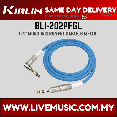 Kirlin BLI-202PFGL /BE 3/6 Meter BlueLine L Gold Plated Instrument Cable for Electric Acoustic Bass Guitar Speaker Amp Keyboard Drum Amplifier - Blue (BLI 202PFGL/BLI202PFGL)