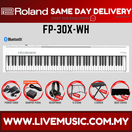 Roland FP-30X 88-key Digital Piano w/ Headphone and Adapter - White ( FP30X / FP-30 / FP30 / ES120 / ES-120)