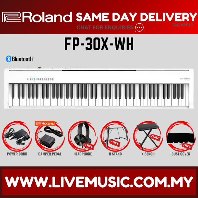 Roland FP-30X 88-key Digital Piano w/ Headphone and Adapter - White ( FP30X / FP-30 / FP30 / ES120 / ES-120)