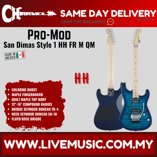 Charvel Pro-Mod San Dimas Style 1 HH Floyd Rose Electric Guitar, Maple FB, Chlorine Burst
