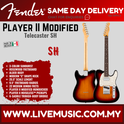 Fender Player II Modified Telecaster SH Electric Guitar, RW FB, 3 Tone Sunburst
