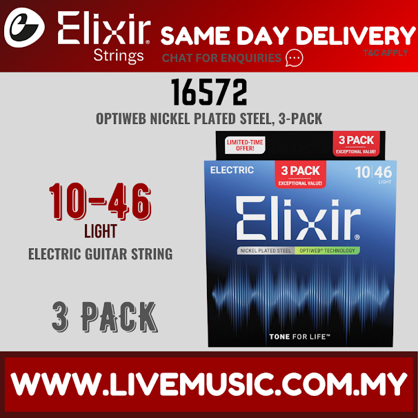 Elixir 16572 Optiweb Electric Guitar Strings, Light, 3-Pack (10-46)