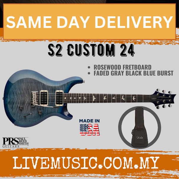 PRS S2 Custom 24 Electric Guitar, Faded Gray Black Blue Burst