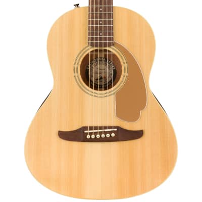 Natural mini acoustic guitar front with rosette and bridge details