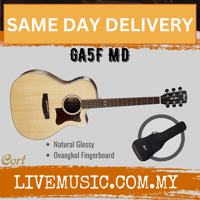 Cort GA5F-MD - Grand Regal Acoustic Guitar with Gig Bag, Natural Glossy (GA5F MD/GA5FMD)