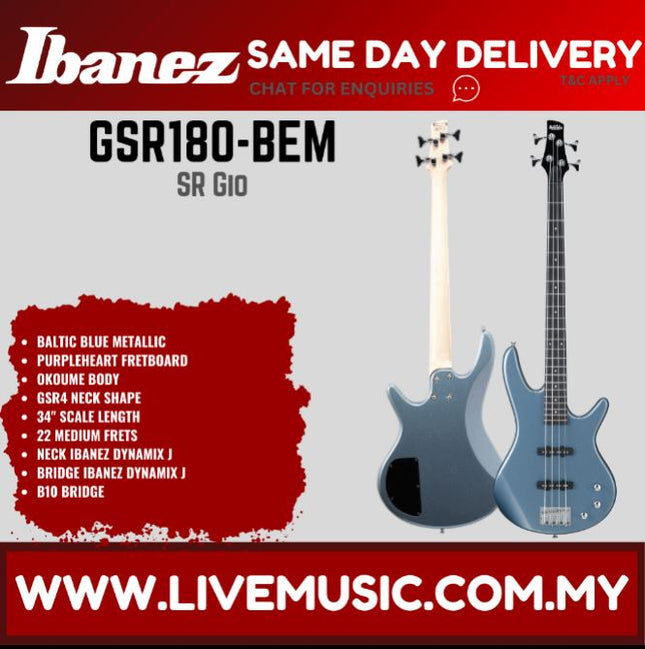 Ibanez Gio GSR180 4-String Bass Guitar,Purpleheart FB - ( GSR-180 / GSR 180 )-Blatic Blue Metallic