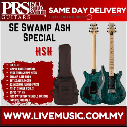 PRS SE Swamp Ash Special Electric Guitar w/Bag, Iri Blue